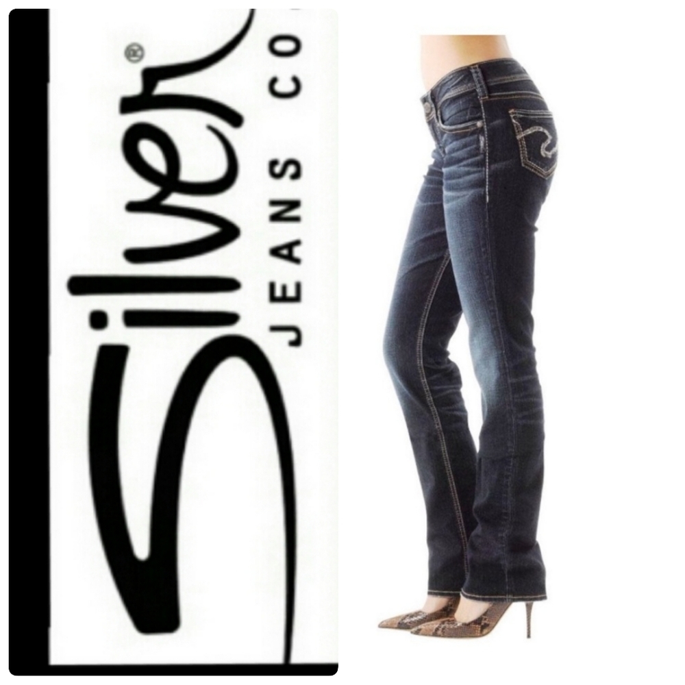 Silver Suki Dark Wash Distressed Bootcut Jeans Size 26▪